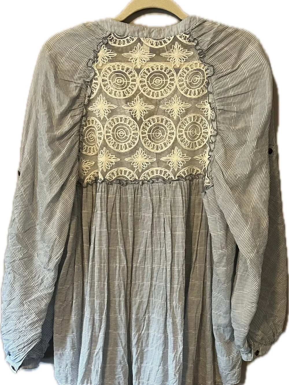 Free People Cream and Lt. Blue/ Grayish Striped Button Front Blouse.